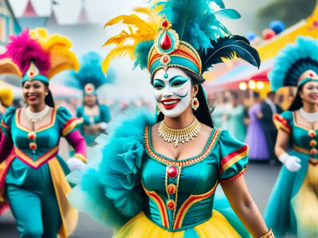 Desfile animado de Carnaval con vestuarios coloridos y detallados