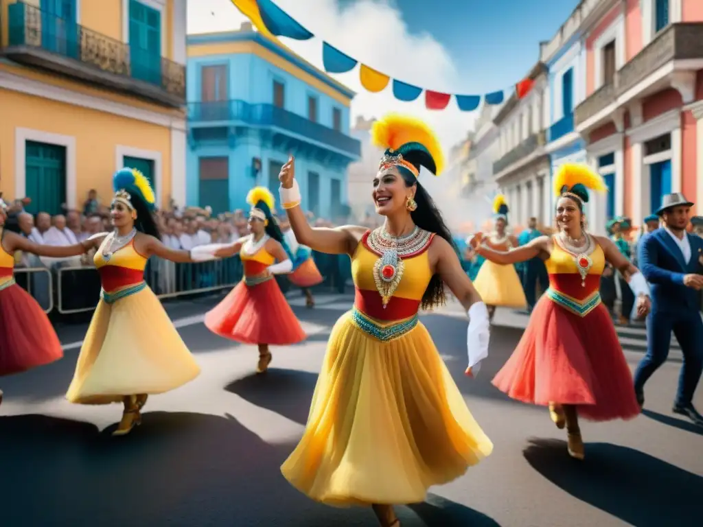 Un desfile callejero vibrante en Uruguay durante el Carnaval