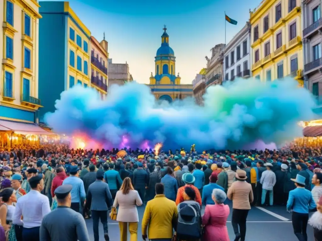 Desfile de Carnaval en Montevideo, Uruguay, con carros alegóricos y danzarines en vivo