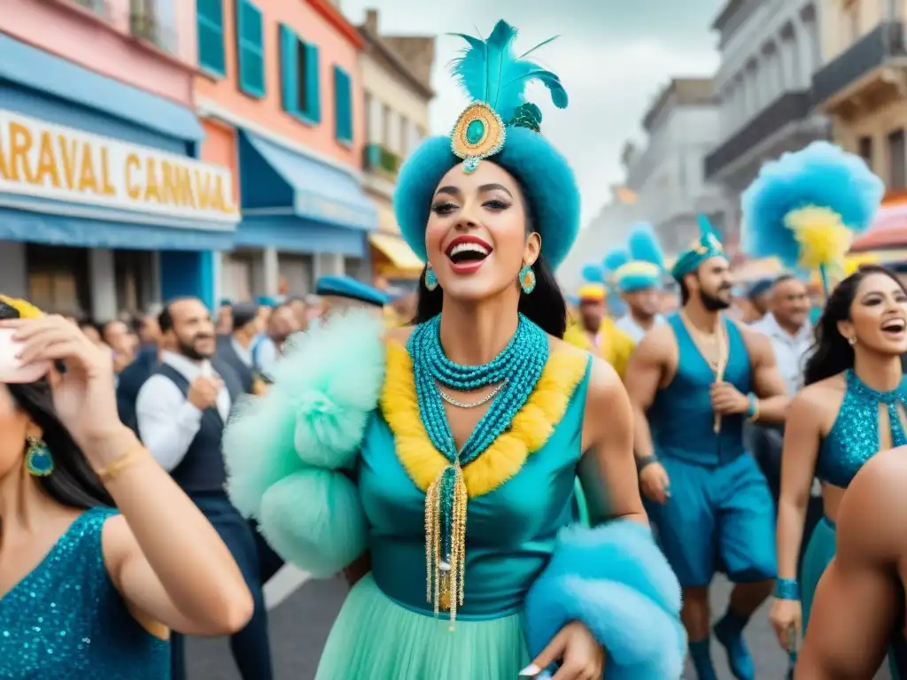 Desfile de Carnaval en Uruguay: coloridos trajes, carrozas y espectadores felices