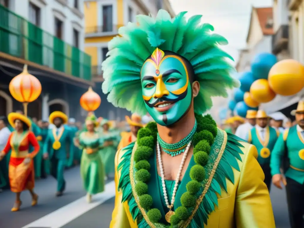 Desfile de Carnaval en Uruguay con conciencia ecológica, floats coloridos y decoraciones ecofriendly