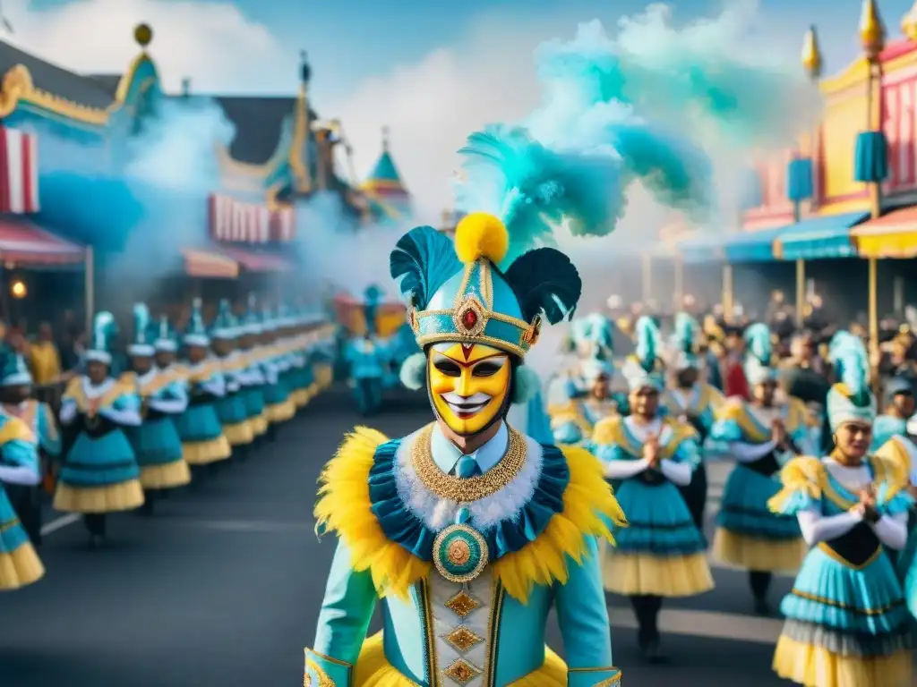 Desfile de Carnaval: Tradición y Tecnología en Armonía Desfile de Carnaval con tecnología y tradición: carros alegóricos, bailarines y drones