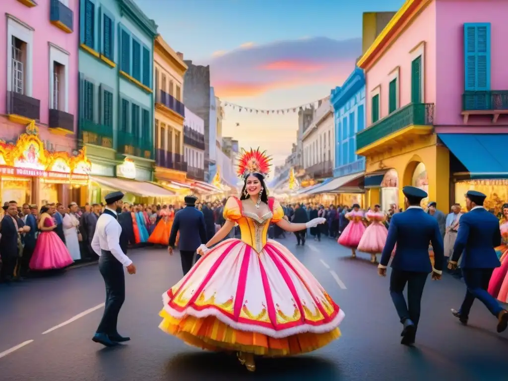 Desfile de Carnaval en Montevideo, Uruguay, con trajes famosos y coloridos