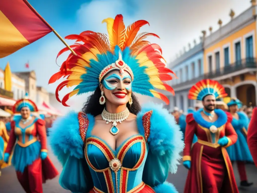 Un desfile de carnaval en Uruguay con trajes vibrantes diseñados por expertos