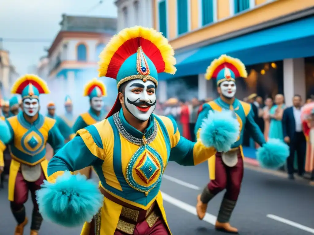 Desfile de carnaval uruguayo con tecnología en la tradición festiva