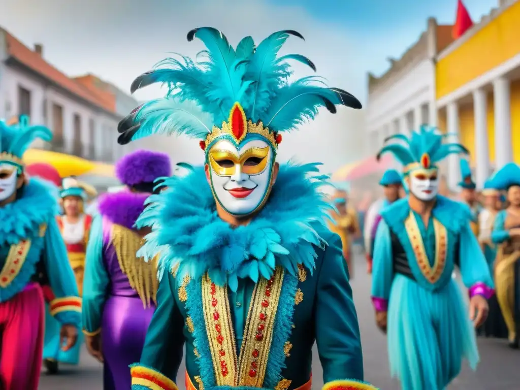 Desfile de carnaval en Uruguay con vestuario exótico y Elementos internacionales en vestuario carnavalesco