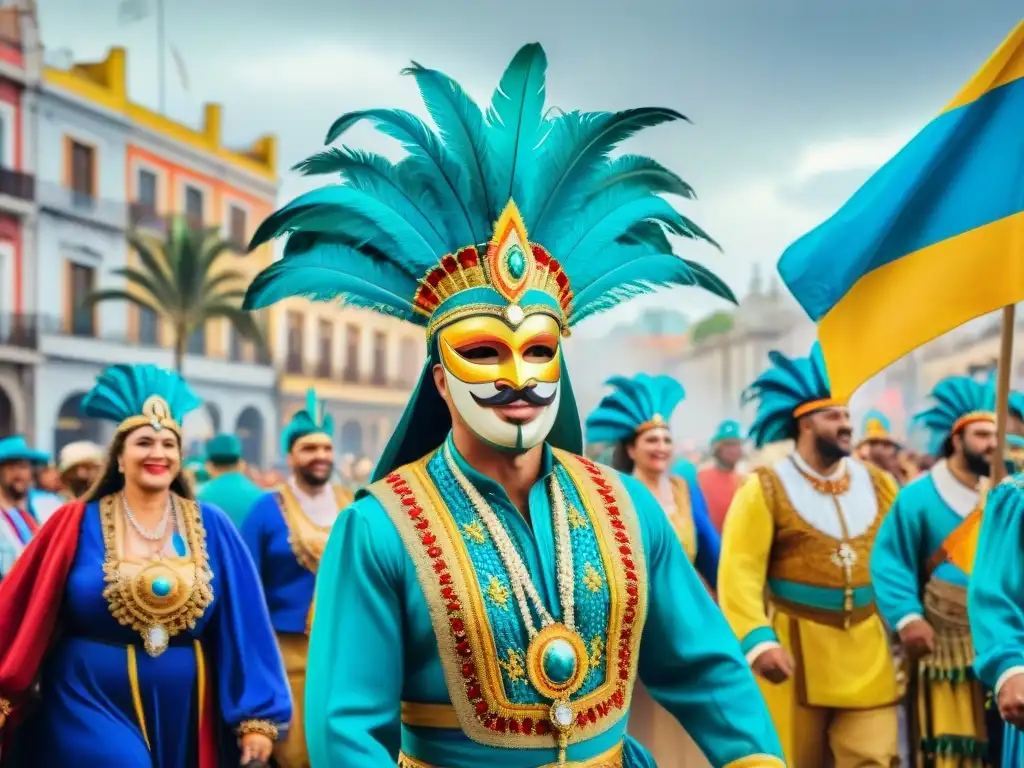 Un desfile de Carnaval vibrante en Uruguay, con trajes preservando historia, alegría y cultura