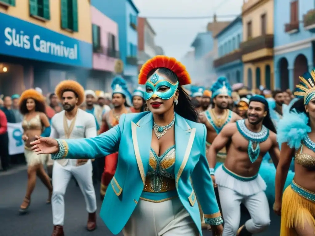 Desfile de Carnaval en Uruguay, destacando la visibilidad de minorías en una celebración colorida y diversa