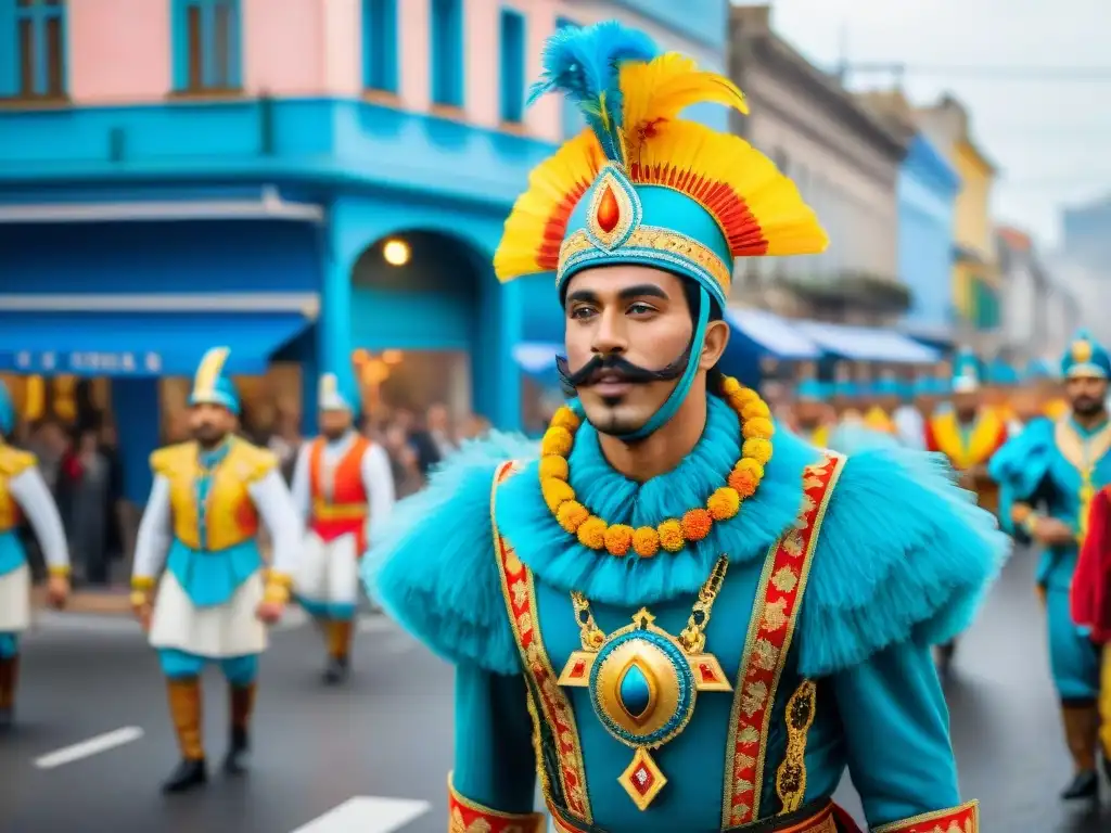 Desfile colorido en el Carnaval de Uruguay: carrozas, bailarines tradicionales y espectadores