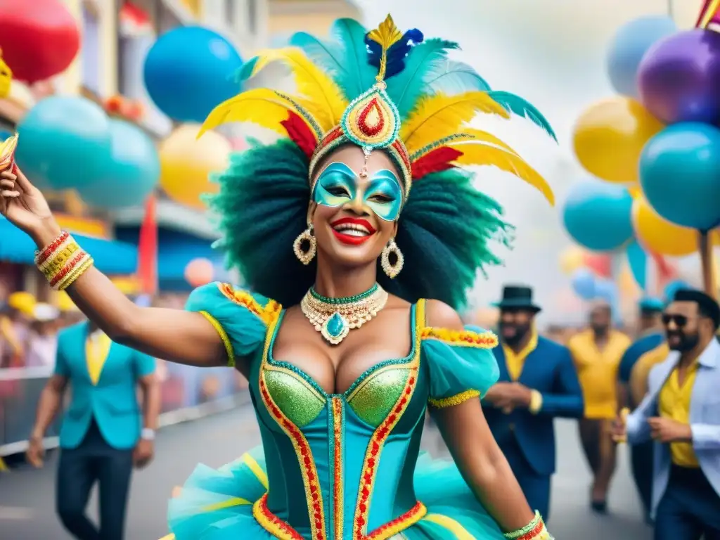 Desfile colorido en Carnaval: carros alegóricos, trajes llamativos y espectadores animados en la campaña de marketing en Carnaval