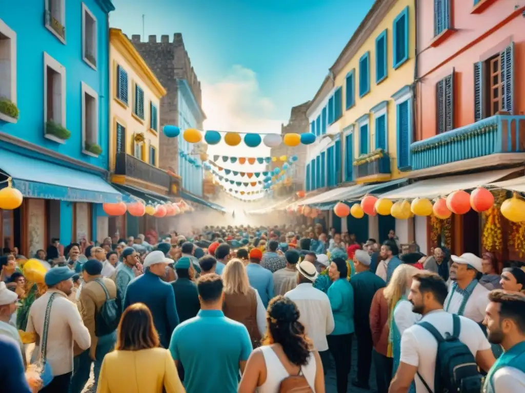 Desfile colorido de Carnaval en Uruguay con disfraces y música tradicional