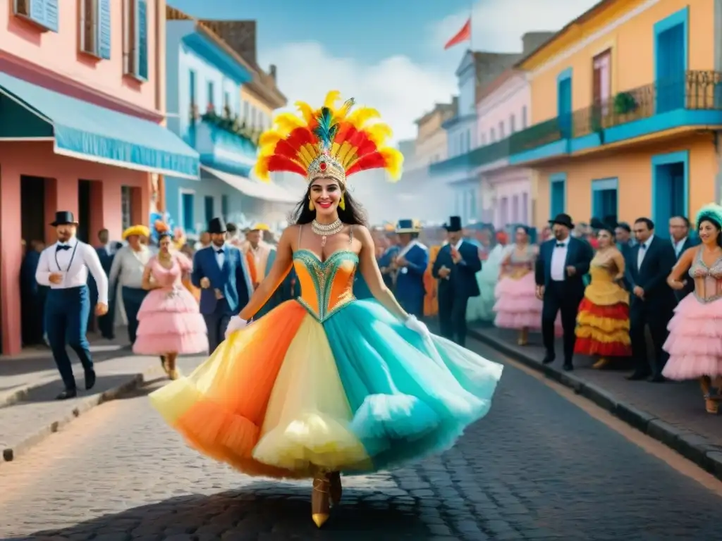 Desfile colorido de Carnaval en el interior de Uruguay, lleno de alegría y tradición