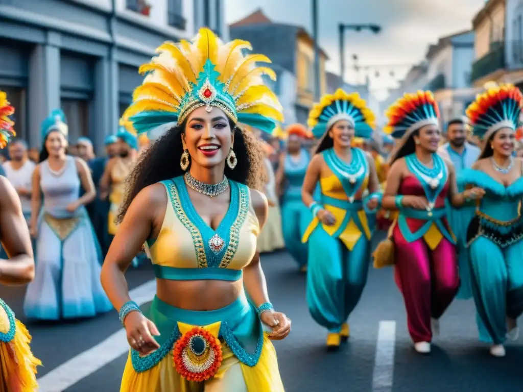 Desfile colorido en el Carnaval de Uruguay con inclusión de minorías étnicas