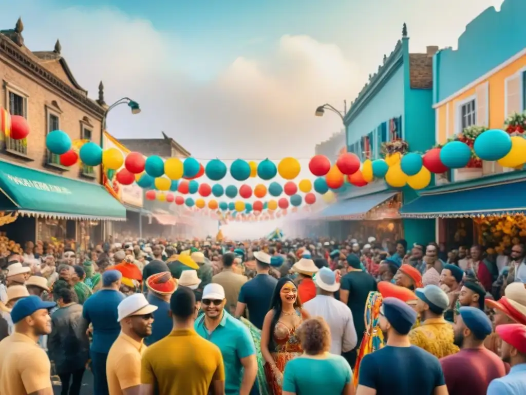 Desfile colorido en el Carnaval: floats, participantes y espectadores vibrantes