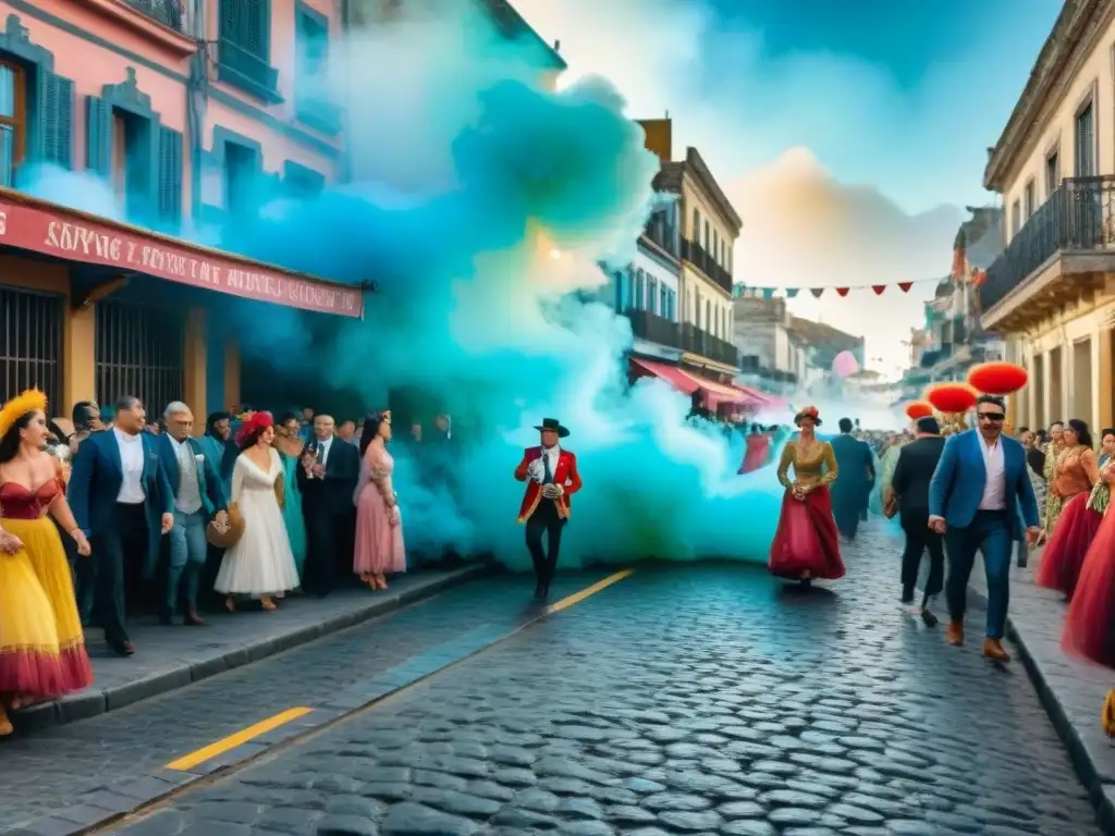 Desfile colorido de Carnaval en Uruguay con platos icónicos Uruguayos