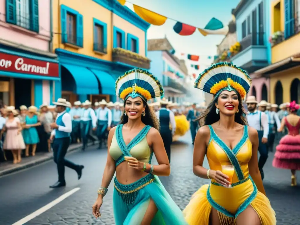 Desfile colorido durante Carnaval en Uruguay con Recetas de licuados refrescantes Carnaval Uruguayo