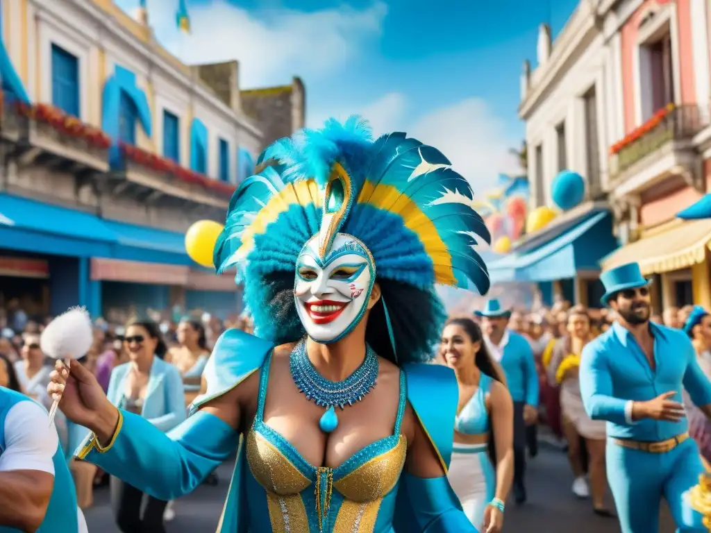 Desfile colorido del Carnaval Uruguayo en la calle Amorín Batlle