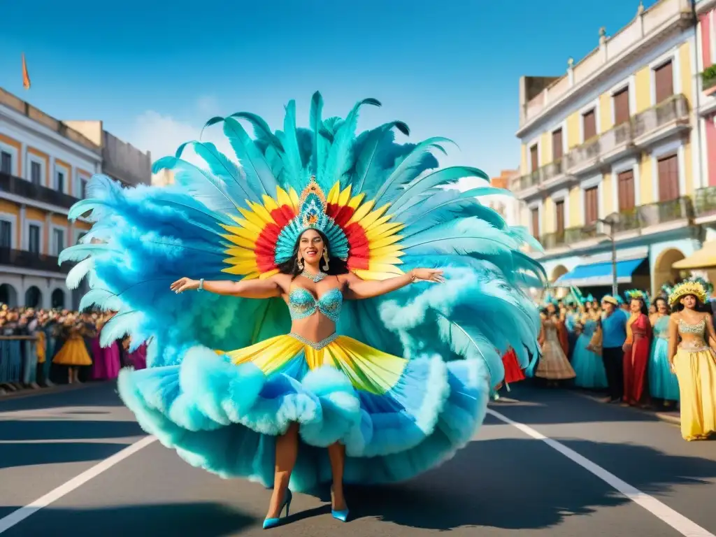 Desfile colorido del Carnaval Uruguayo con impacto ambiental sostenible