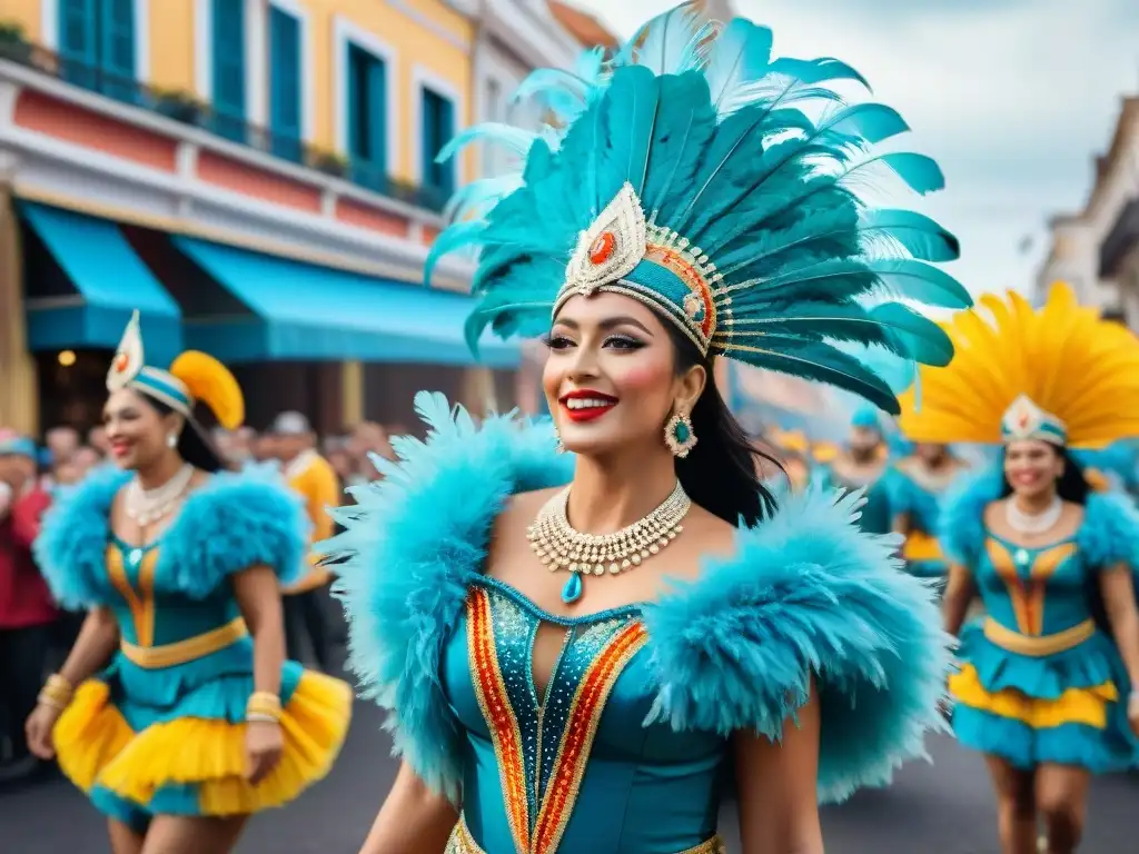 Desfile colorido del Carnaval Uruguayo fusionando tradiciones locales