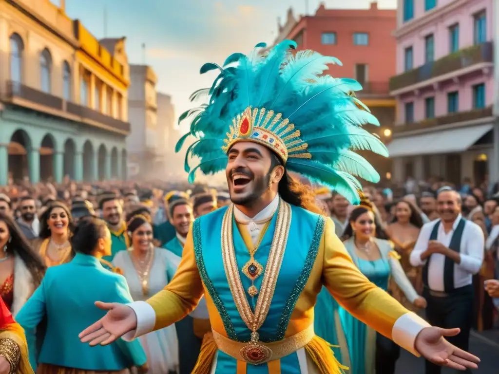 Desfile colorido del Carnaval Uruguayo en Montevideo con música y alegría