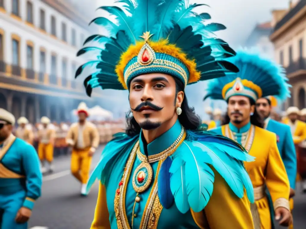 Desfile colorido de Carnaval Uruguayo con piezas exclusivas y vibrantes