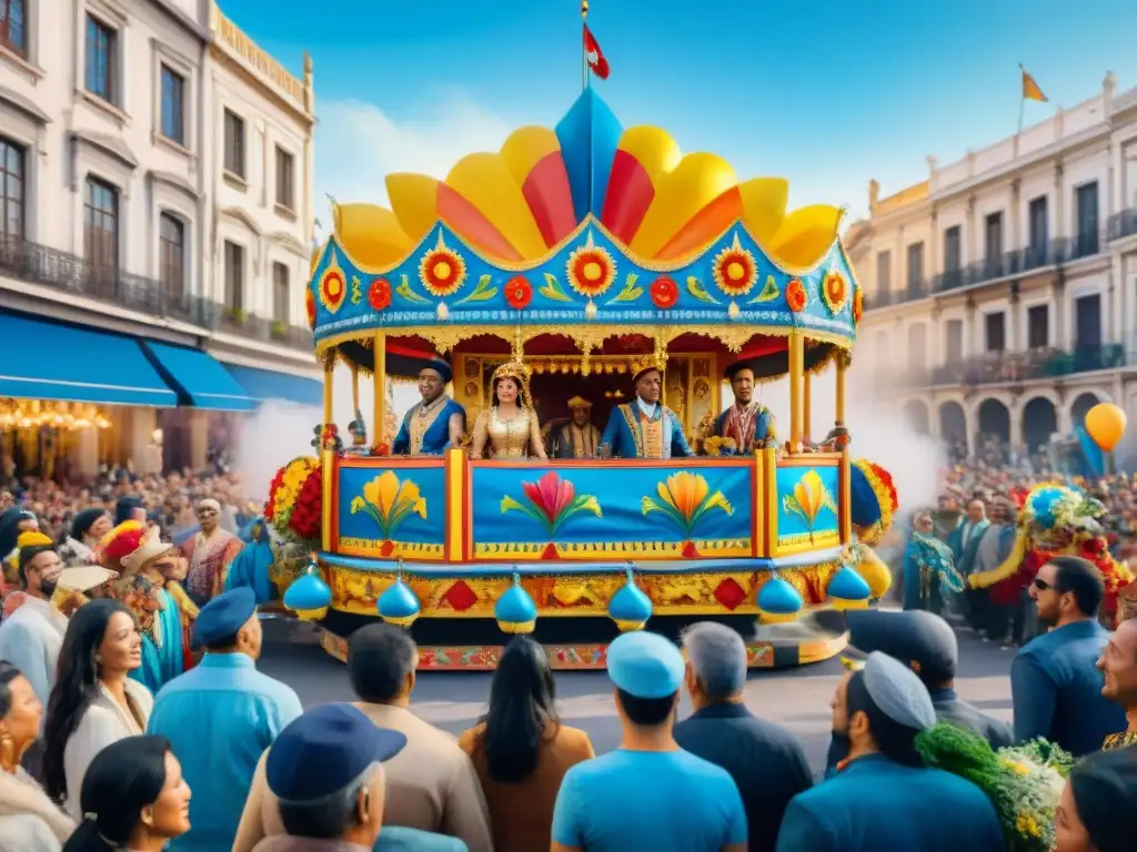 Desfile colorido en Carnaval Uruguayo con estrategias de marketing en Carnaval Uruguayo