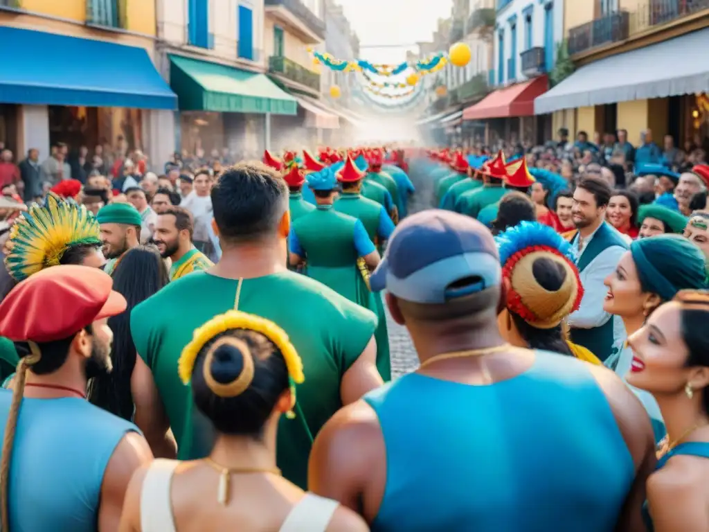 Desfile colorido del Carnaval Uruguayo en Montevideo, lleno de alegría y vibrantes colores