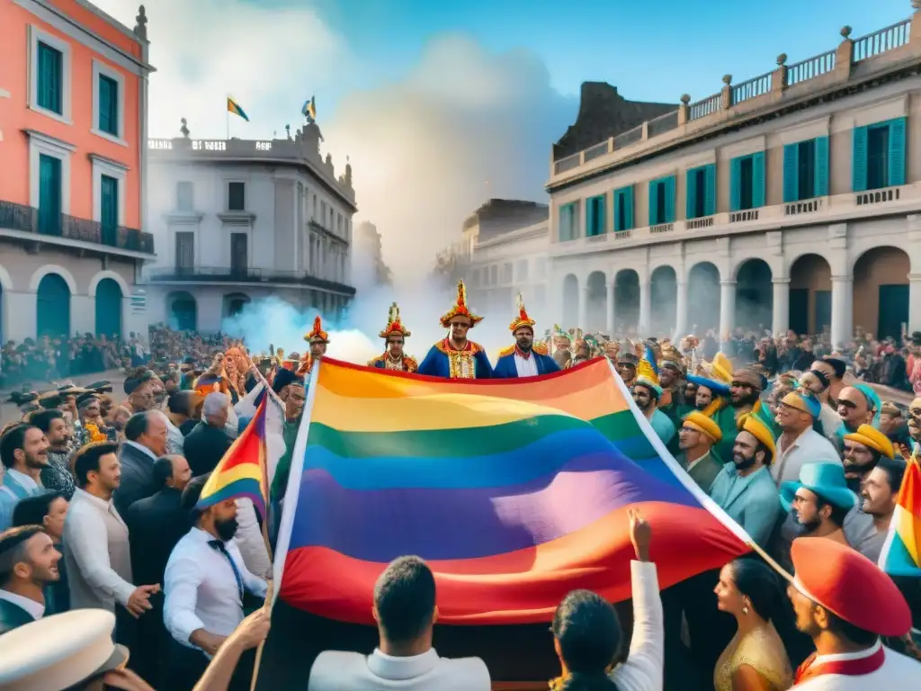 Desfile colorido de Comparsas LGBT+ en el Carnaval Uruguayo