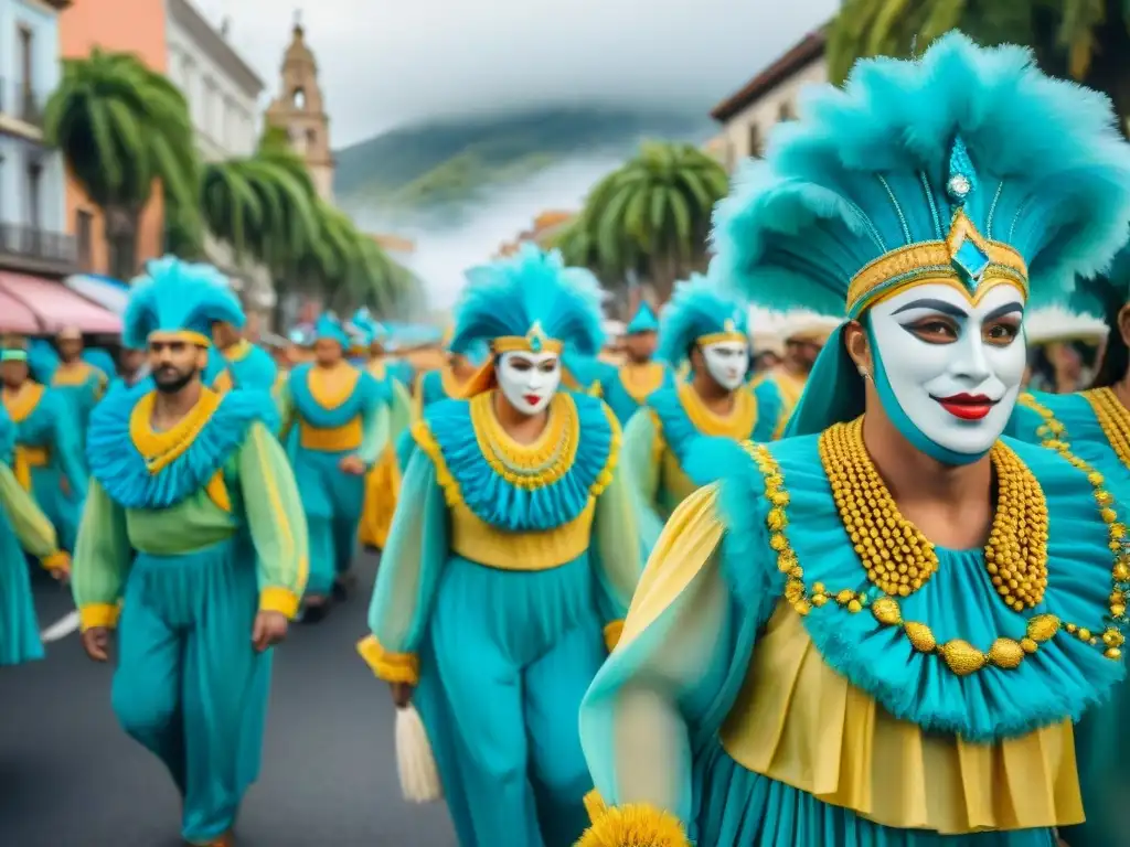 Desfile colorido de carnaval en Uruguay con vestuario ecoamigable