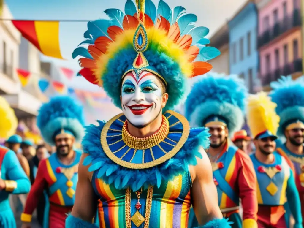 Desfile colorido y diverso de agrupaciones LGBT+ en el Carnaval Uruguayo capturando el impacto social