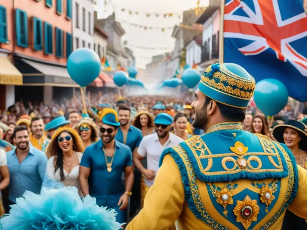 Desfile colorido y festivo en Carnaval Uruguayo, perfecto para el Marketing de marcas en Carnaval Uruguayo