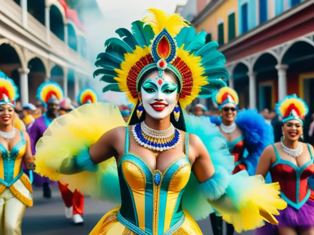 Un desfile colorido y vibrante en el Carnaval, reflejando la revolución creativa en la celebración