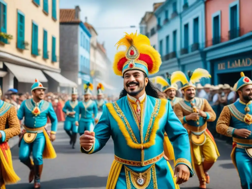 Desfile de Llamadas en el Carnaval de Uruguay: una vibrante escena llena de color, movimiento y alegría