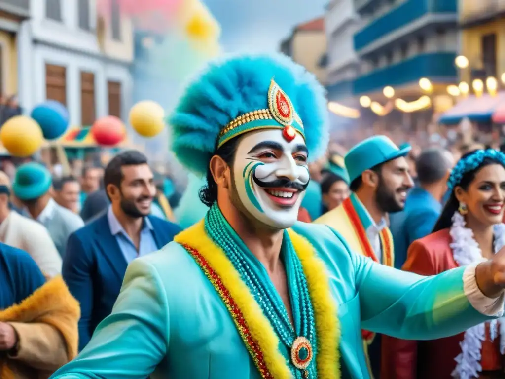 Un desfile vibrante de Carnaval en Uruguay en 2021, con carrozas coloridas, bailarines y música