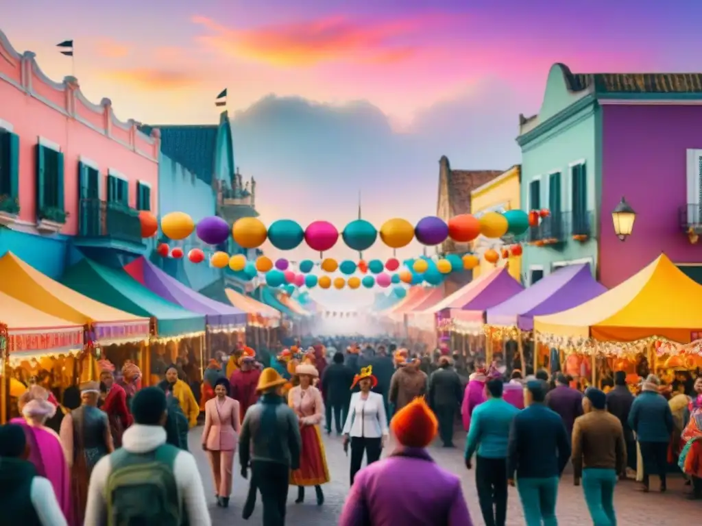 Un desfile vibrante en Carnaval con carrozas coloridas, bailarines y espectadores