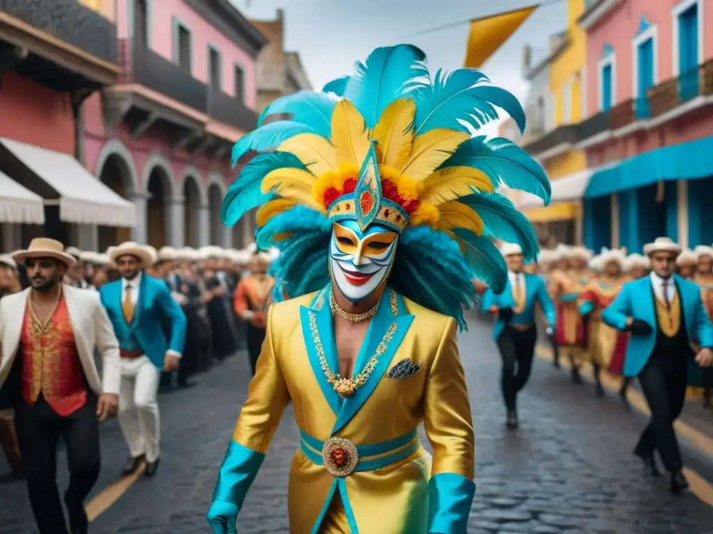 Un desfile vibrante en el Carnaval de Uruguay, con carrozas y danzas coloridas