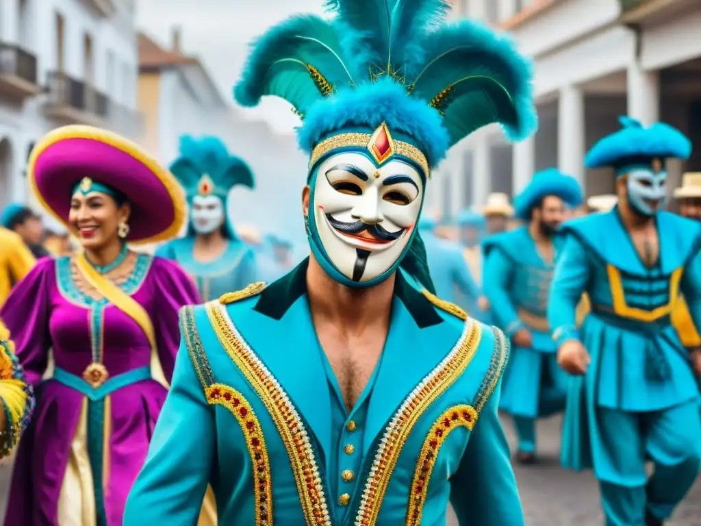 Desfile vibrante de Carnaval en Uruguay: coloridos trajes, máscaras y bailes al ritmo de la música tradicional