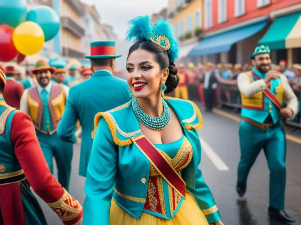 Desfile vibrante de Carnaval en Uruguay con música y danza