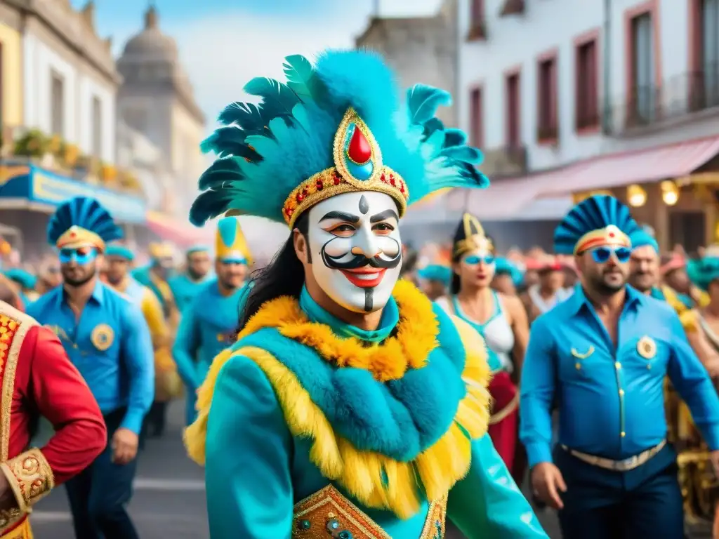 Desfile vibrante de carnaval en Uruguay: carrozas, danzas y espectadores