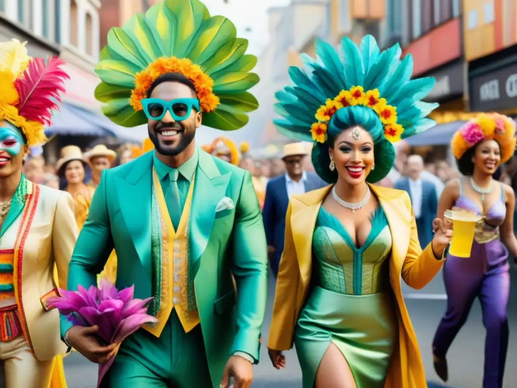 Desfile vibrante de Carnaval con diseño de vestuario ecológico, inspirado en la naturaleza