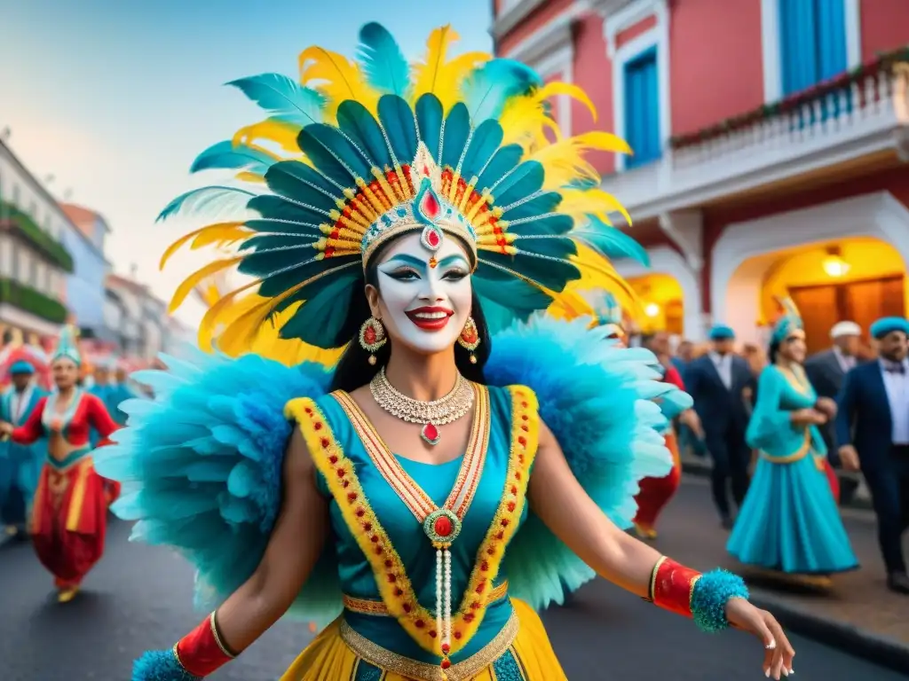 Un desfile vibrante de Carnaval en Uruguay, lleno de colores y tradición