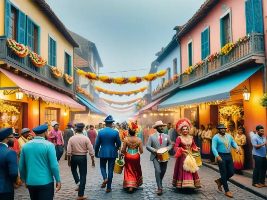 Desfile vibrante de Carnaval en un pueblo pintoresco