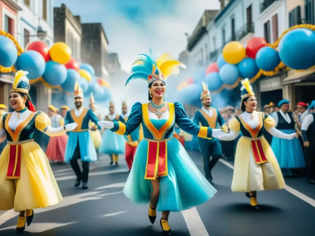 Desfile vibrante de Carnaval en Uruguay con recetas tradicionales como chaja y alfajores