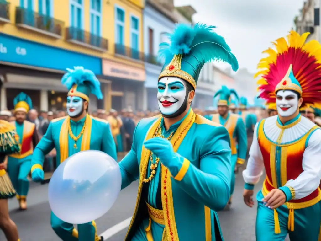 Desfile vibrante de Carnaval en Uruguay con snacks saludables para disfrutar