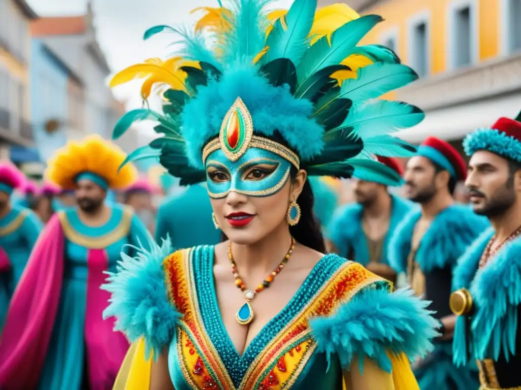 Desfile vibrante de Carnaval en Uruguay con trajes sostenibles