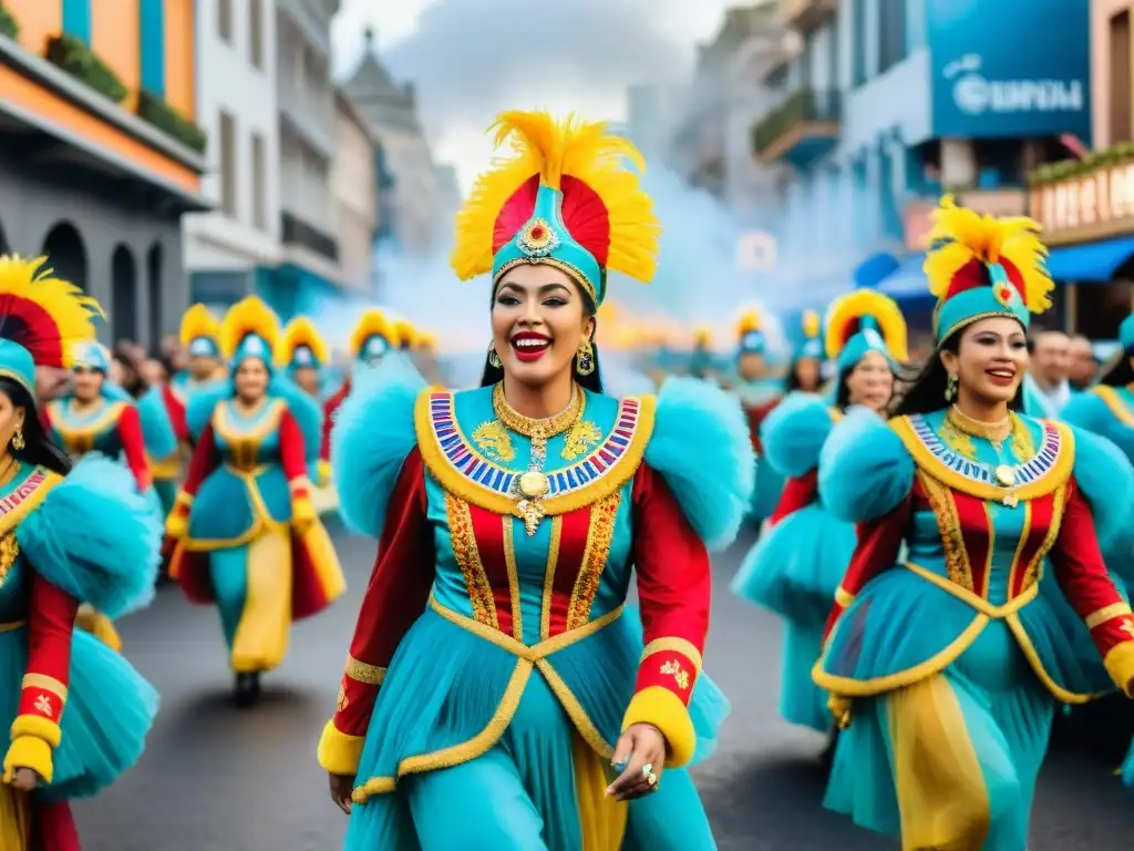 Desfile vibrante en el Carnaval Uruguayo con integración de marcas en la celebración