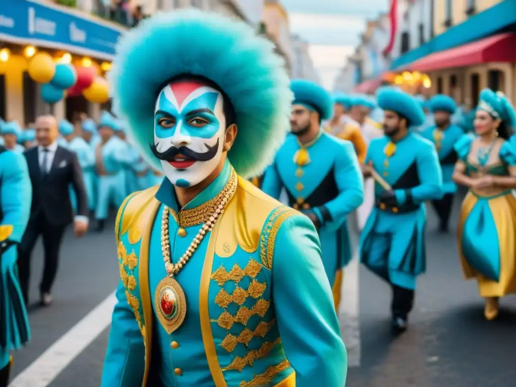 Deslumbrante Carnaval en Uruguay: alegría y color en las calles Desfile vibrante en Carnaval Uruguayo: carrozas coloridas, bailarines con trajes elaborados y espectadores aclamando en las calles