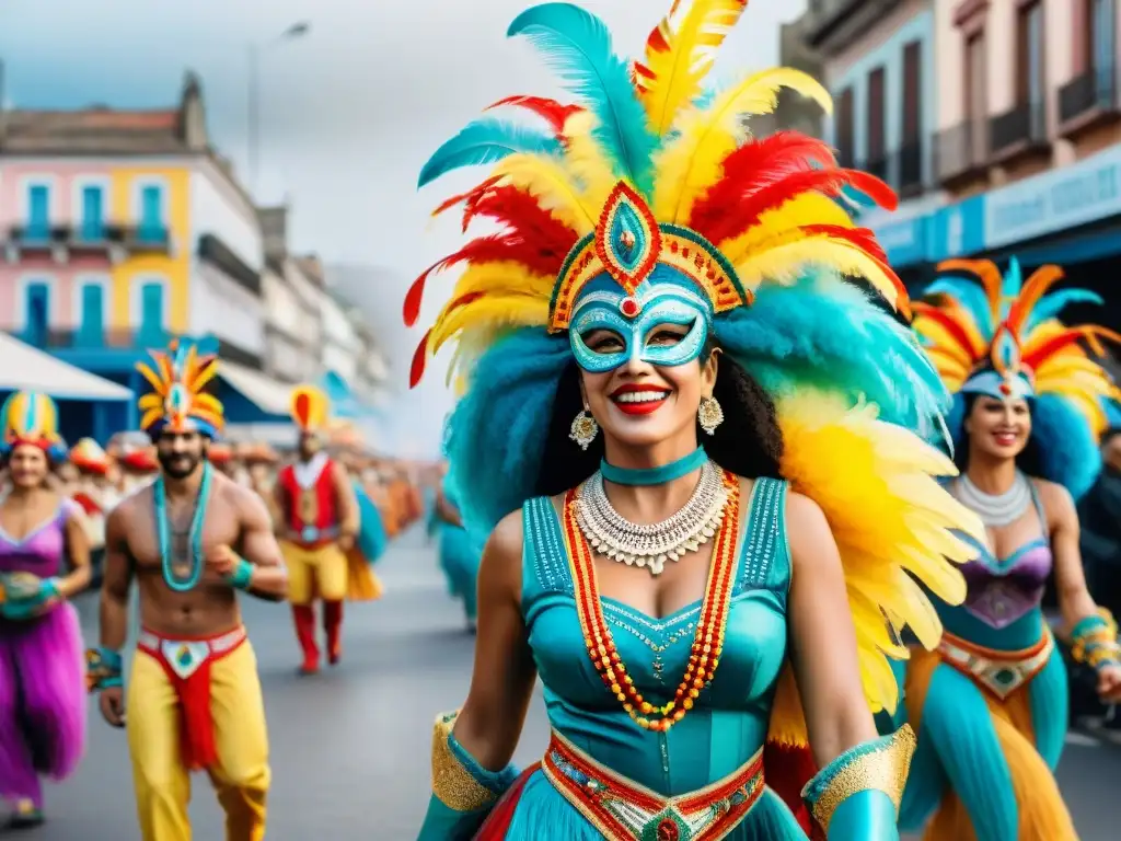 Desfile vibrante del Carnaval Uruguayo con parodistas, revistas y mucho impacto cultural