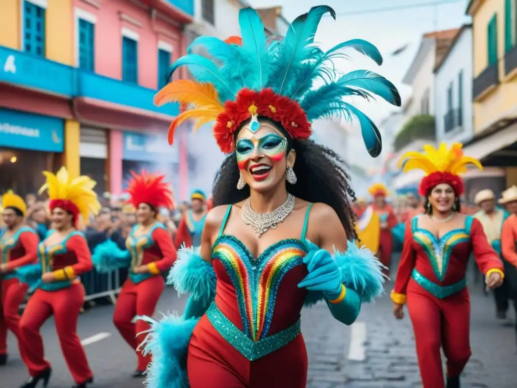 Un desfile vibrante de Comparsas LGBT+ en el Carnaval Uruguayo, lleno de color y diversidad