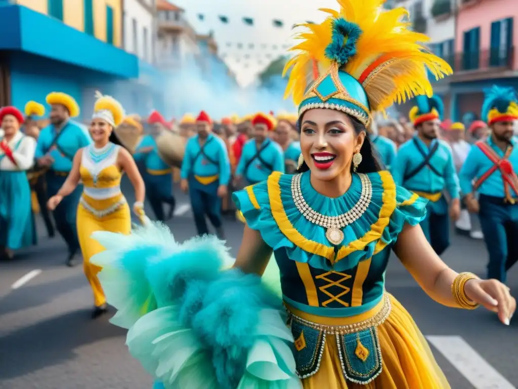 Desfile vibrante en el Carnaval Uruguayo con emprendimiento sostenible